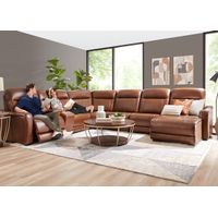Newport Brown Leather 6 Pc. Power Reclining Sectional W/ Power Headrests & Chaise By Drew & Jonathan