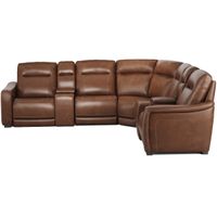 Newport Brown Leather 7 Pc. Power Reclining Sectional W/ Power Headrests & 2 Armless Chairs By Drew & Jonathann