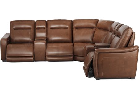 Newport Brown Leather 7 Pc. Power Reclining Sectional W/ Power Headrests By Drew & Jonathan