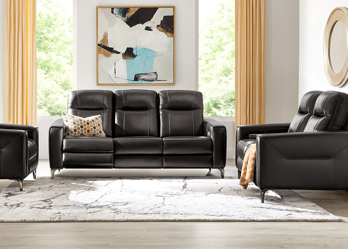 Parkside Heights Black Leather 2 Pc. Power Reclining Living Room W/ Power Headrests By Drew & Jonathan
