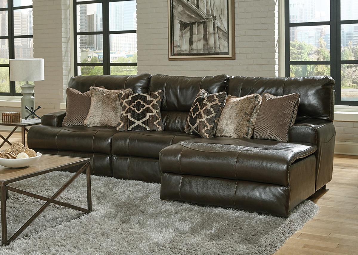 Nasim Brown Leather 3 Pc. Power Reclining Sectional W/ Chaise