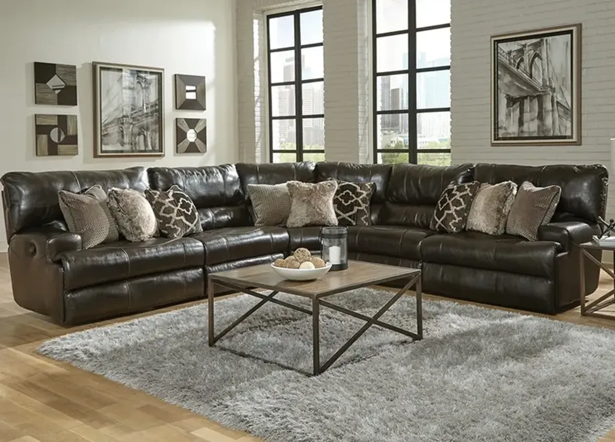 Nasim Brown Leather 5 Pc. Power Reclining Sectional W/ 2 Armless Chairs