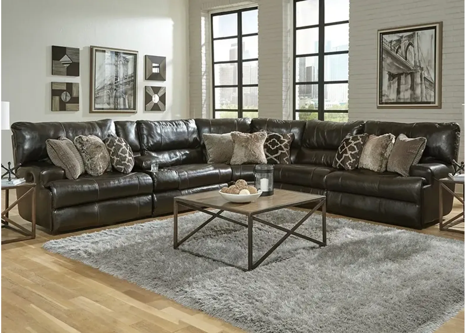 Nasim Brown Leather 6 Pc. Power Reclining Sectional