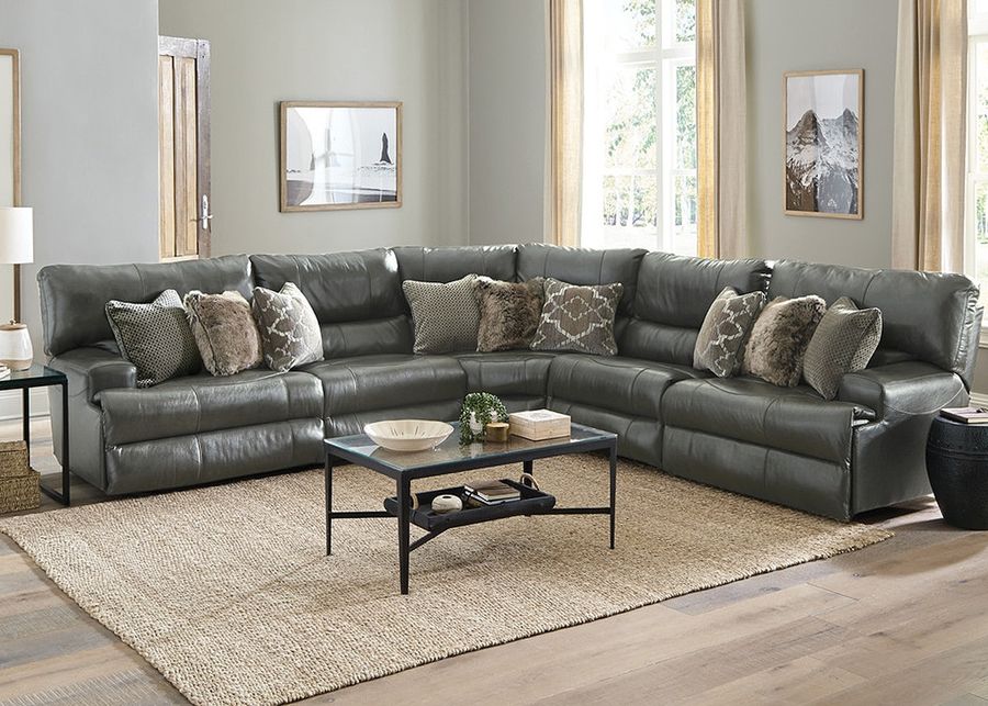 Nasim Gray Leather 5 Pc. Power Reclining Sectional