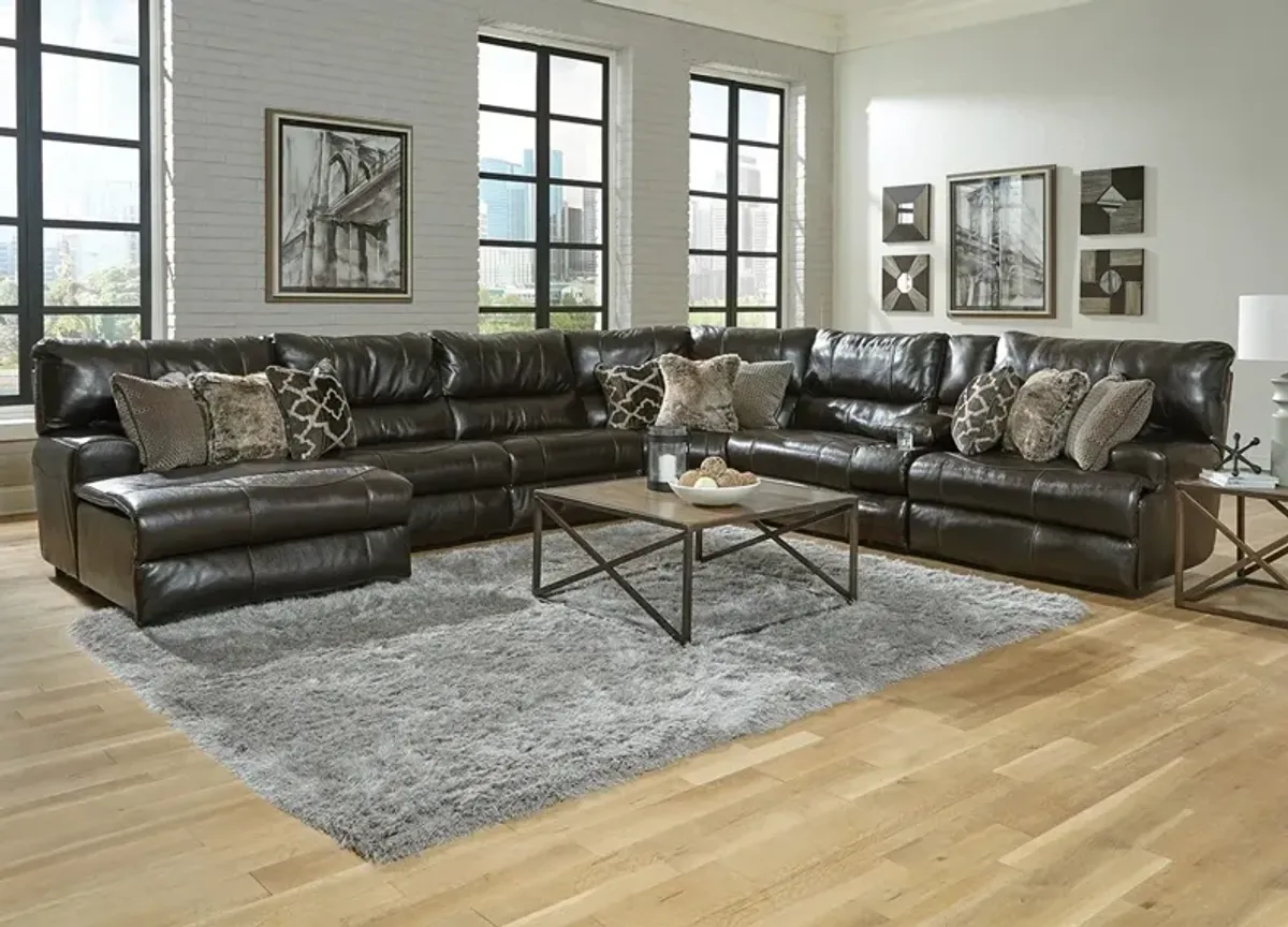 Nasim Brown Leather 7 Pc. Power Reclining Sectional W/ Chaise (Reverse)