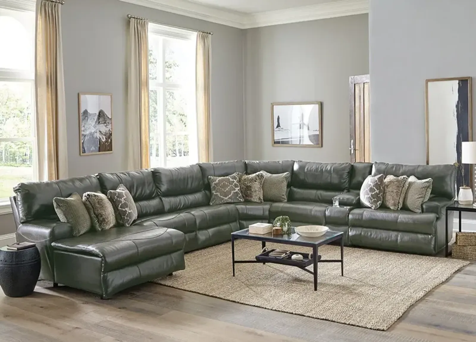 Nasim Gray Leather 7 Pc. Power Reclining Sectional W/ Chaise (Reverse)