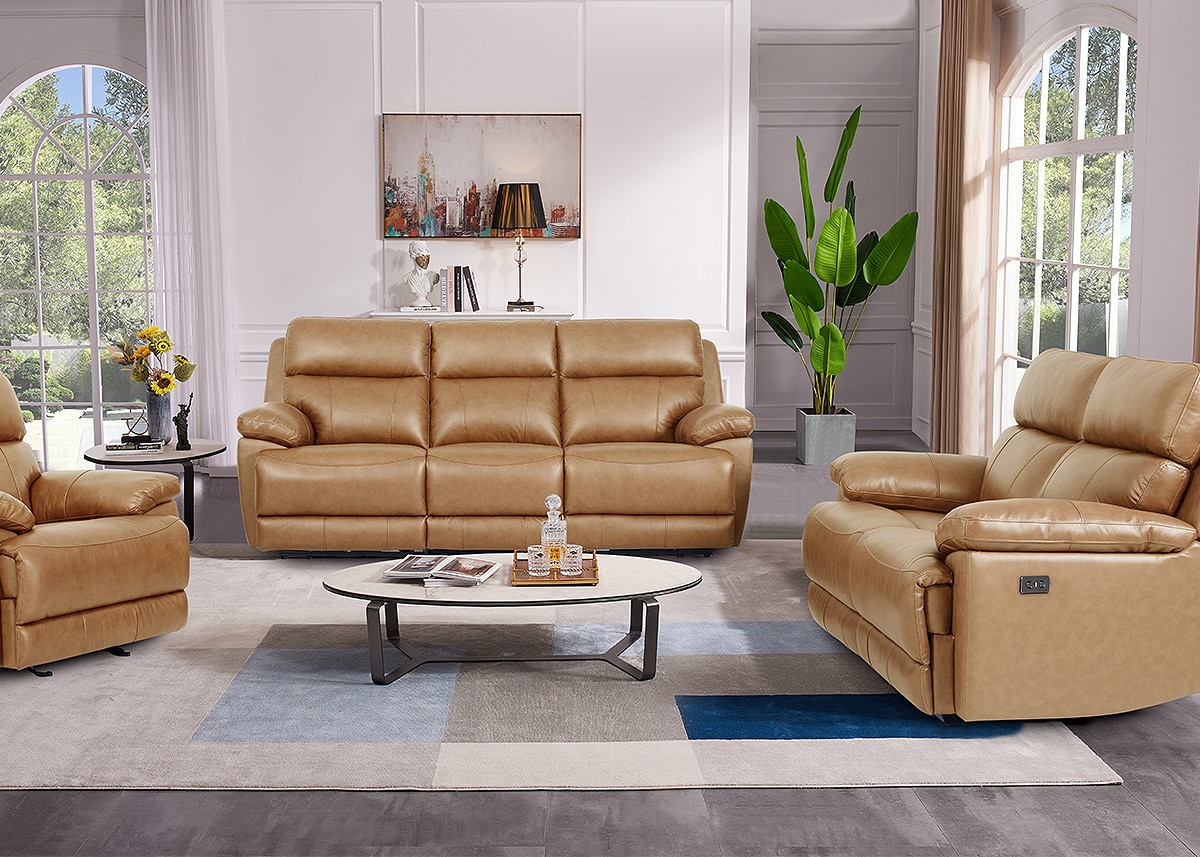 Joliet Tan Leather 3 Pc. Power Reclining Living Room