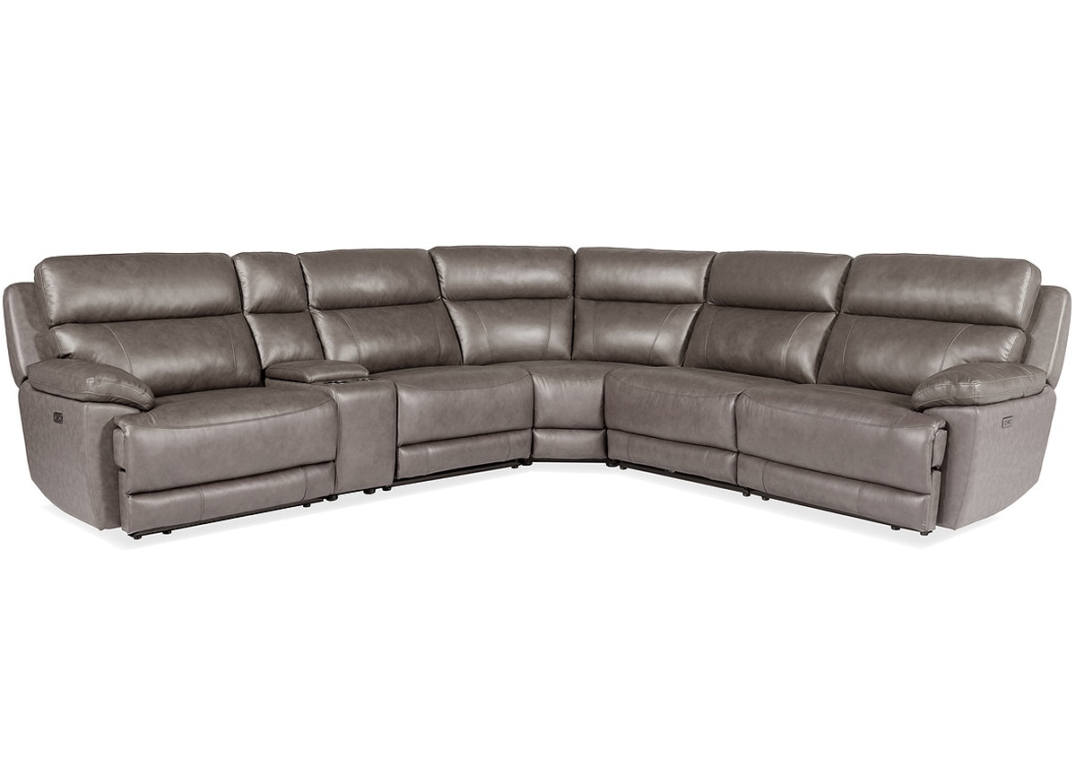 Joliet Brown Leather 6 Pc. Power Reclining Sectional W/ 2 Armless Chairs