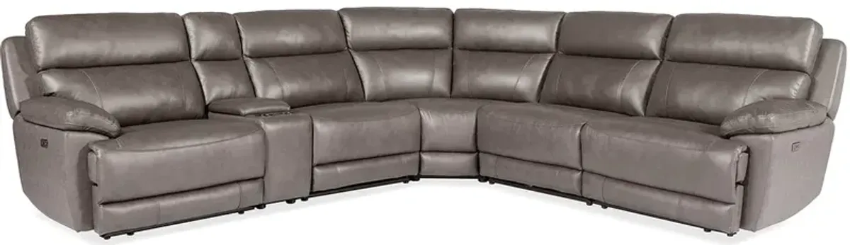 Joliet Brown Leather 6 Pc. Power Reclining Sectional