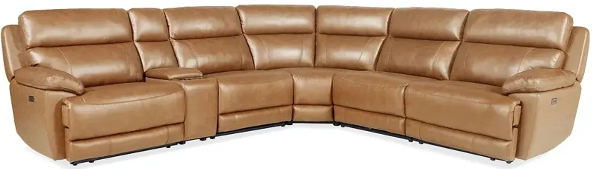 Joliet Tan Leather 6 Pc. Power Reclining Sectional W/ 2 Armless Chairs