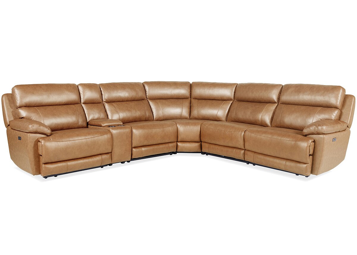 Joliet Tan Leather 6 Pc. Power Reclining Sectional W/ 2 Armless Chairs