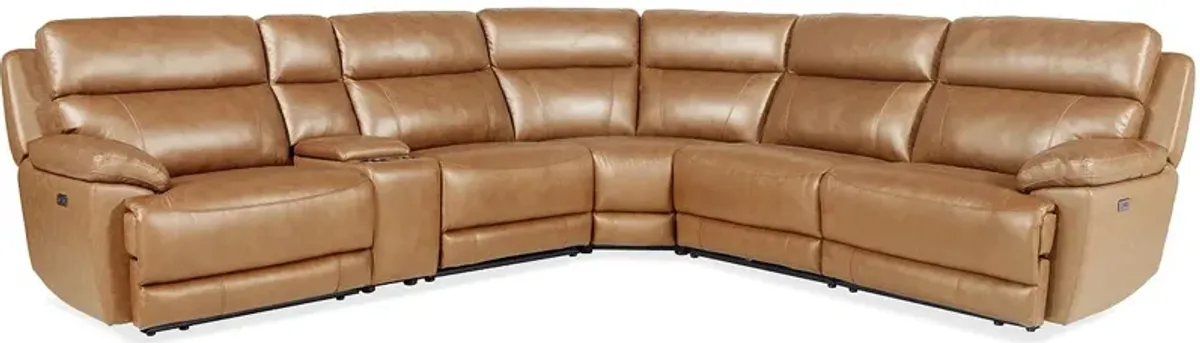 Joliet Tan Leather 6 Pc. Power Reclining Sectional