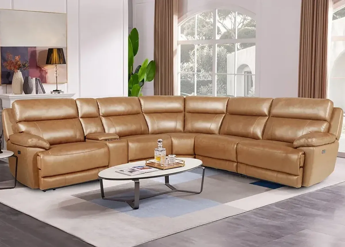 Joliet Tan Leather 6 Pc. Power Reclining Sectional