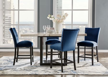 Cosmopolitan 5 Pc. Counter Height Dinette w/White Marble & Blue Chairs