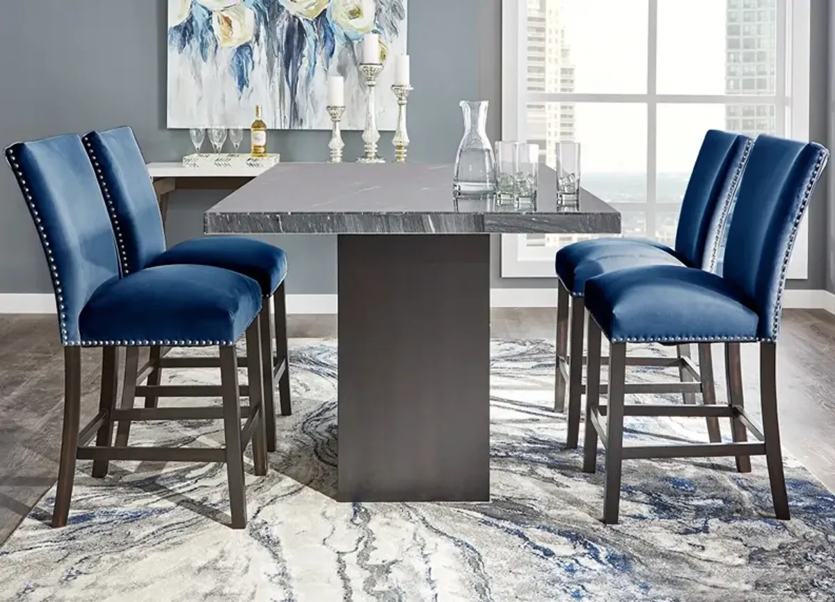 Cosmopolitan 5 Pc. Counter Height Dinette w/Gray Marble & Blue Chairs