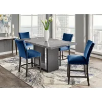 Cosmopolitan 5 Pc. Counter Height Dinette w/Gray Marble & Blue Chairs