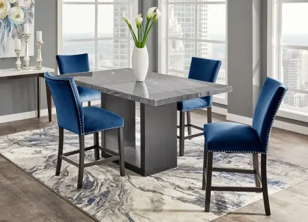 Cosmopolitan 5 Pc. Counter Height Dinette w/Gray Marble & Blue Chairs