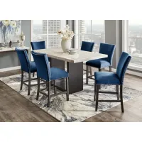 Cosmopolitan 7 Pc. Counter Height Dinette w/White Marble & Blue Chairs