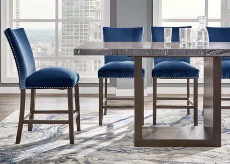 Cosmopolitan 7 Pc. Counter Height Dinette w/Gray Marble & Blue Chairs