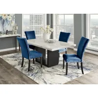 Cosmopolitan 5 Pc. Dinette w/White Marble & Blue Chairs
