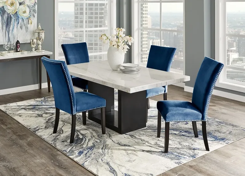 Cosmopolitan 5 Pc. Dinette w/White Marble & Blue Chairs