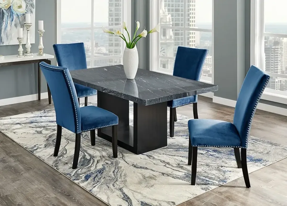 Cosmopolitan 5 Pc. Dinette w/Gray Marble & Blue Chairs