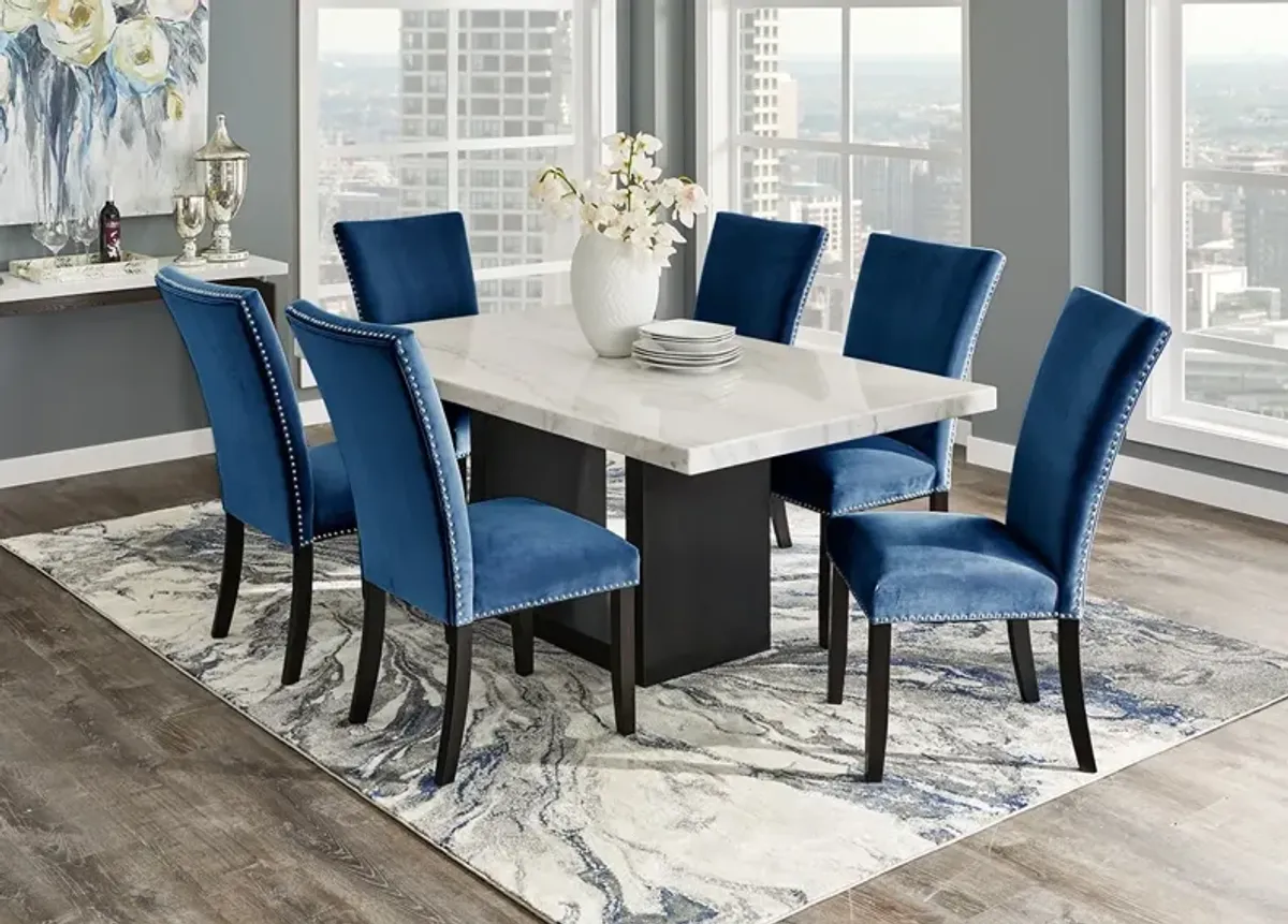 Cosmopolitan 7 Pc. Dinette w/White Marble & Blue Chairs