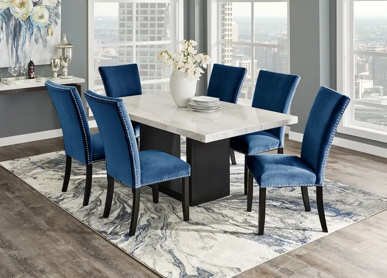 Cosmopolitan 7 Pc. Dinette w/White Marble & Blue Chairs