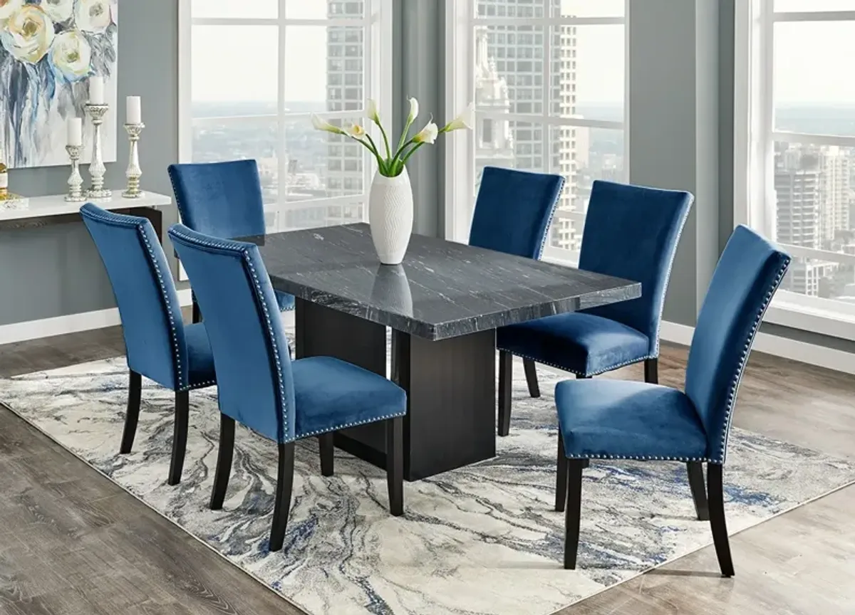 Cosmopolitan 7 Pc. Dinette w/Gray Marble & Blue Chairs