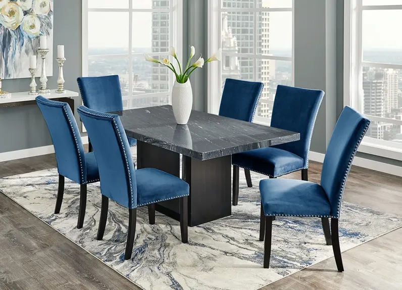Cosmopolitan 7 Pc. Dinette w/Gray Marble & Blue Chairs