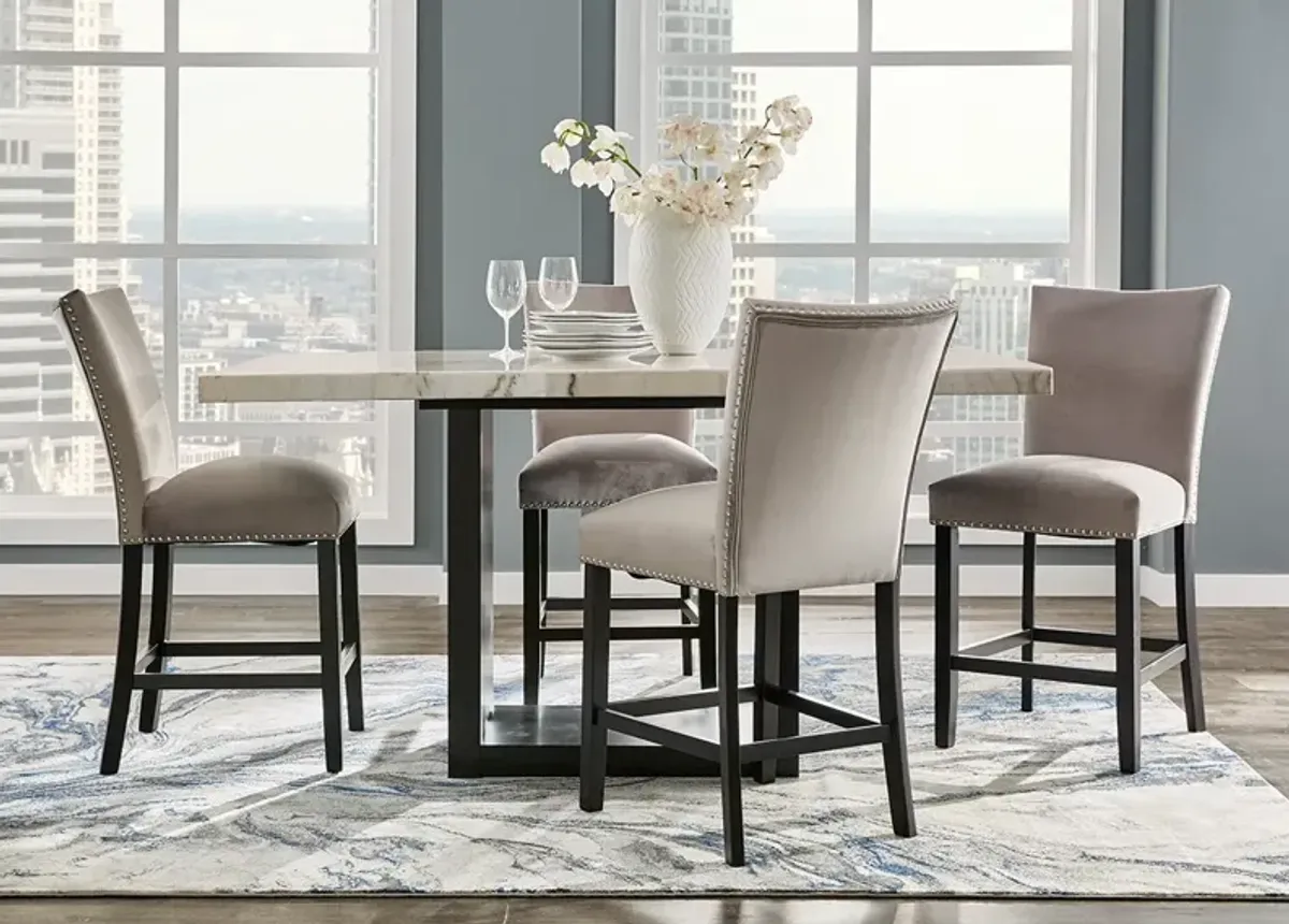 Cosmopolitan 5 Pc. Counter Height Dinette w/White Marble & Gray Chairs