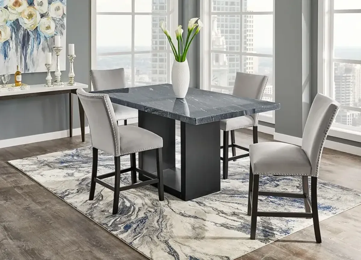 Cosmopolitan 5 Pc. Counter Height Dinette w/Gray Marble & Gray Chairs