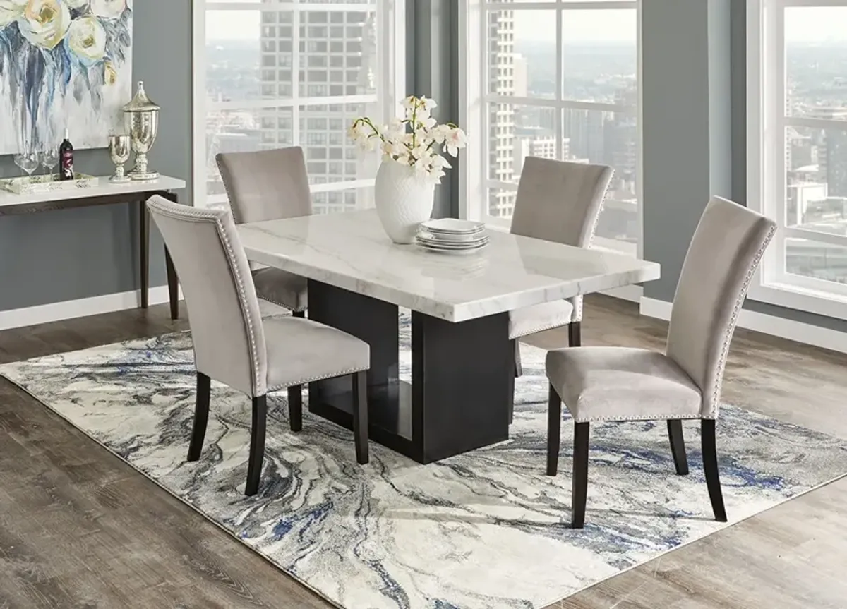 Cosmopolitan 5 Pc. Dinette w/White Marble & Gray Chairs