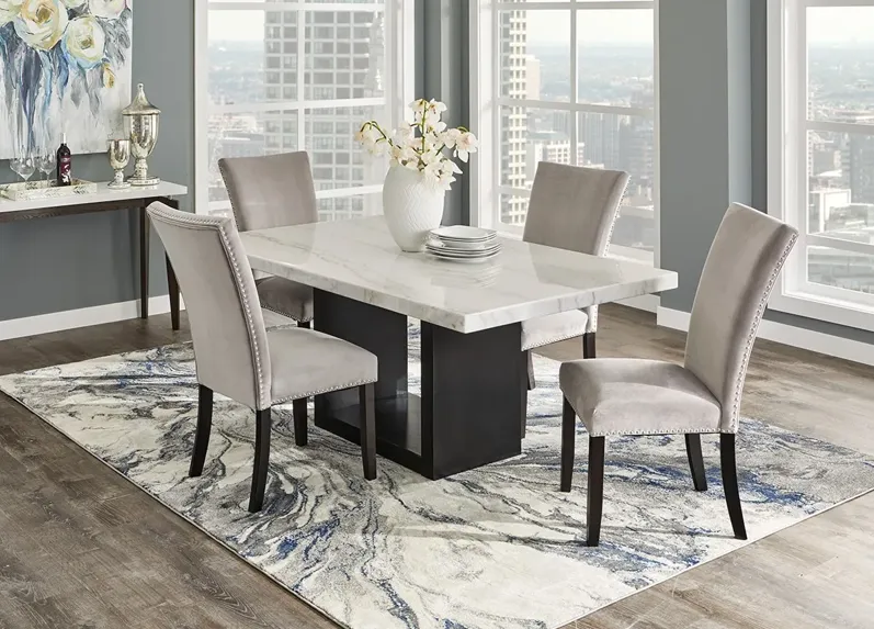 Cosmopolitan 5 Pc. Dinette w/White Marble & Gray Chairs