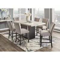Cosmopolitan 7 Pc. Counter Height Dinette W/ White Marble & Gray Chairs