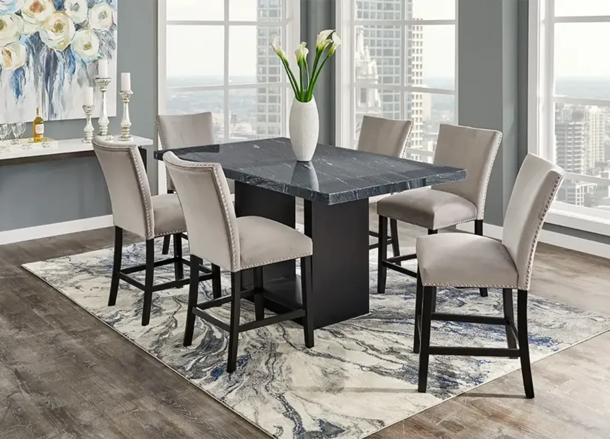 Cosmopolitan 7 Pc. Counter Height Dinette w/Gray Marble & Gray Chairs