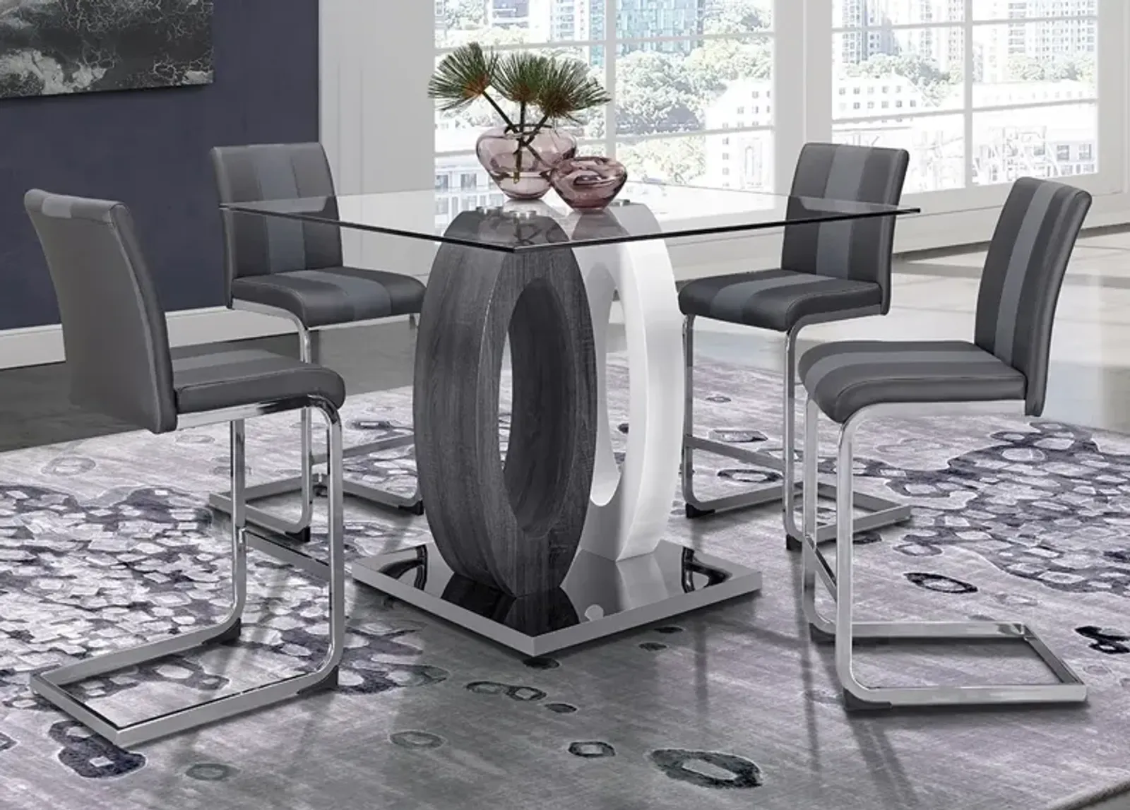 Chloe 7 Pc. Counter Height Dinette W/ Dark Gray Chairs