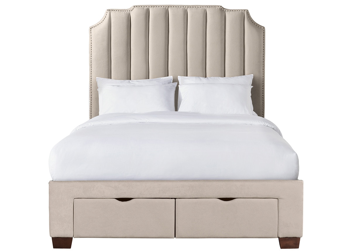 Emory Beige Queen Upholstered Storage Bed