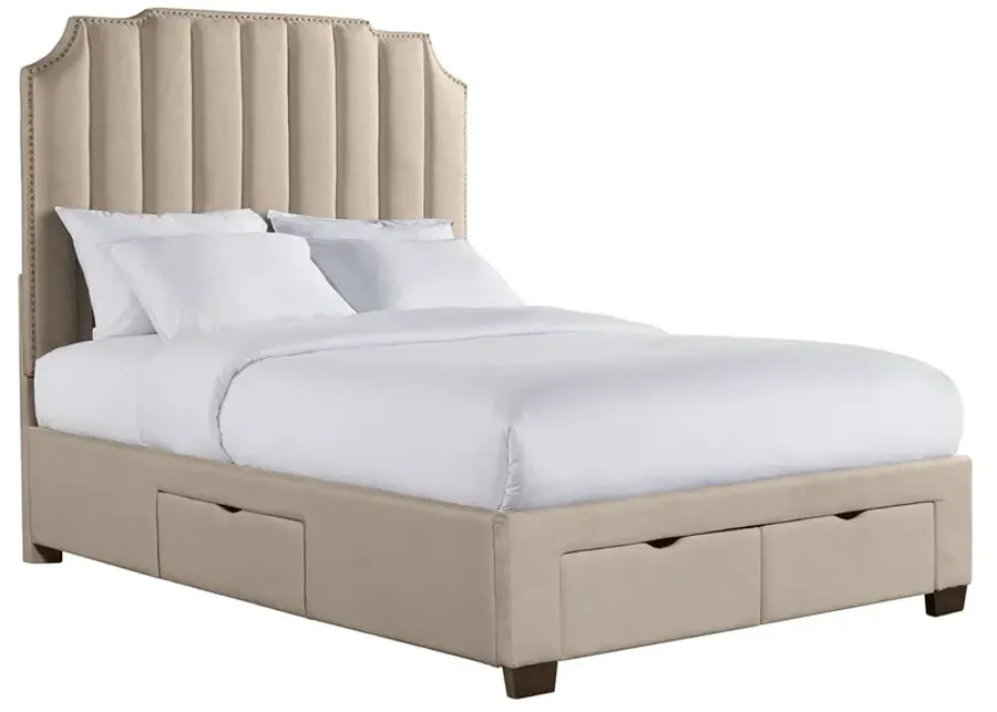 Emory Beige Queen Upholstered Storage Bed