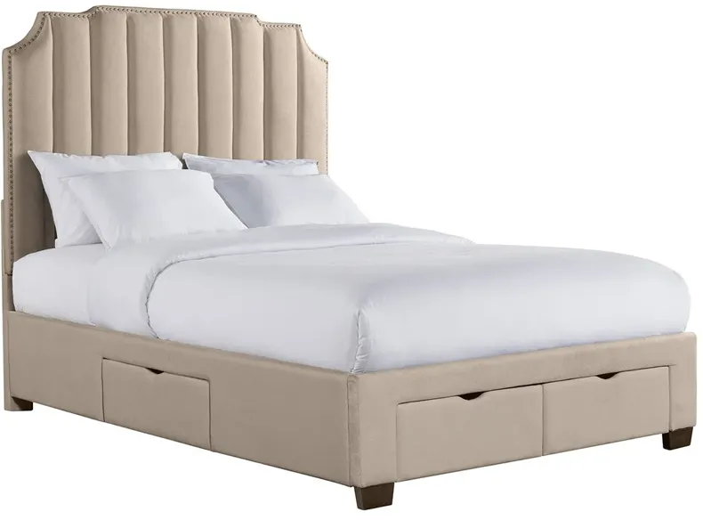 Emory Beige Queen Upholstered Storage Bed