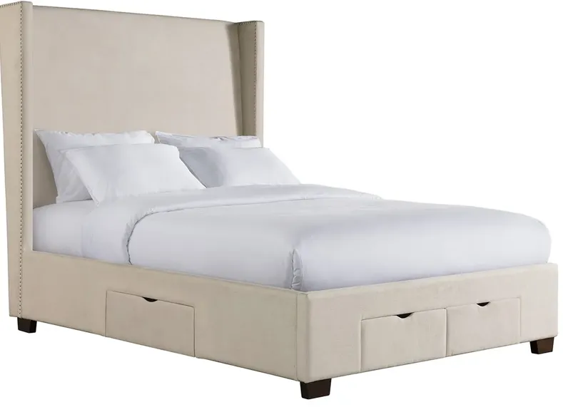 Kiara Beige Queen Upholstered Storage Bed