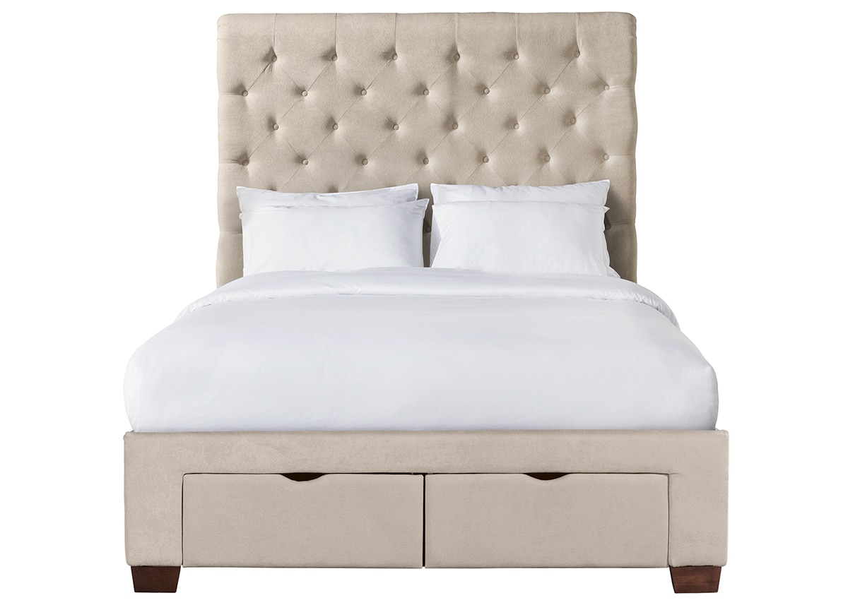 Marbella Beige Queen Upholstered Storage Bed