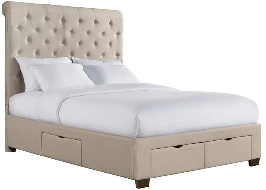 Marbella Beige Queen Upholstered Storage Bed