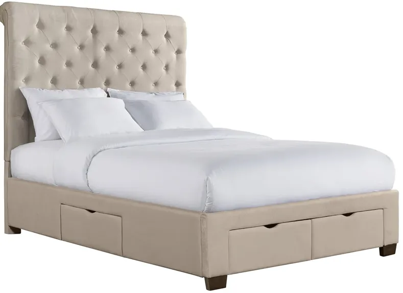 Marbella Beige Queen Upholstered Storage Bed