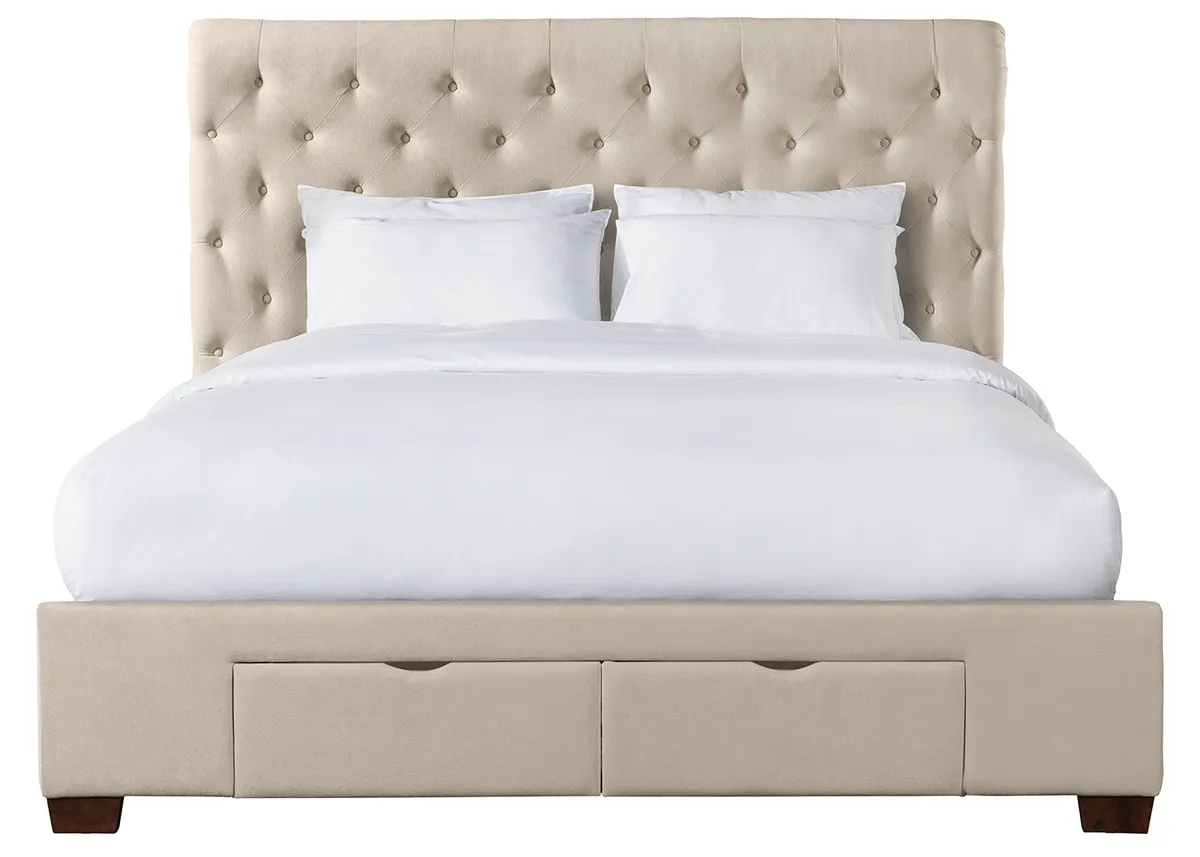 Marbella Beige King Upholstered Storage Bed