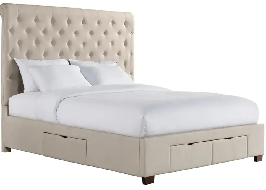 Marbella Beige King Upholstered Storage Bed