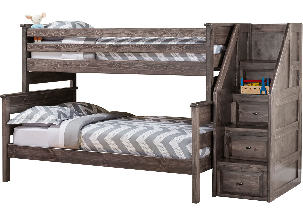 Catalina Gray Twin/Full Bunk Bed w/Stairs