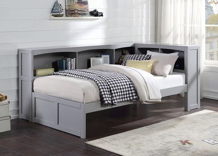 Kid's Space Gray Twin Bookcase Corner Bed
