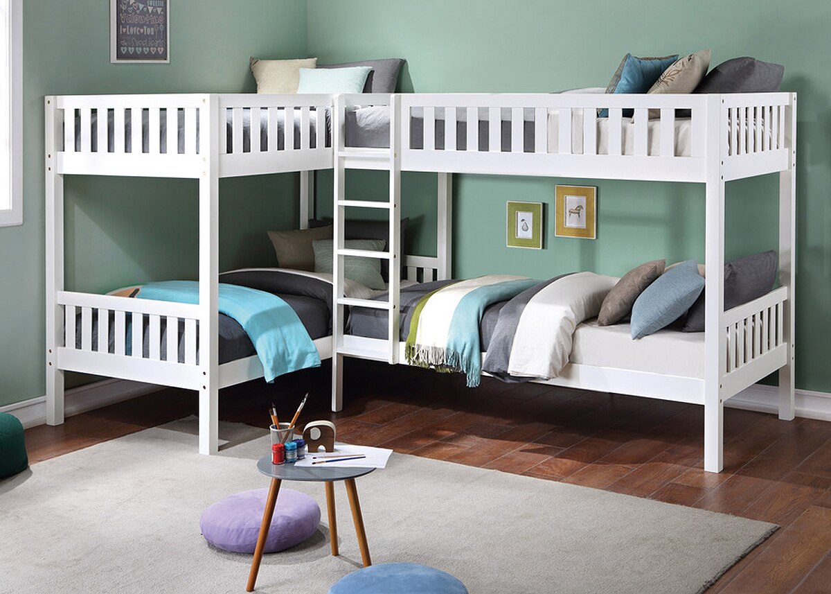 Kid's Space White Corner Bunk Bed