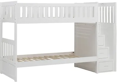Kid's Space White Bunk Bed W/ Storage Staircase